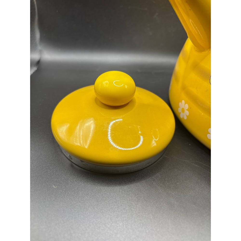 Bumblebee Honey Pot Whistling Tea Kettle Yellow Enamel Stovetop Bee Daisy Design - Picture 6 of 10